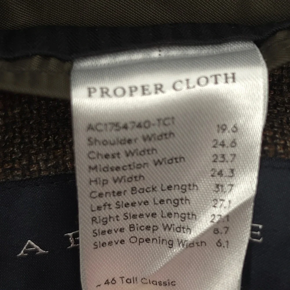 Proper Cloth Mens 2025 Bedford Jacket Marlane Wool Brown Hopsack 46 Tall Blazer